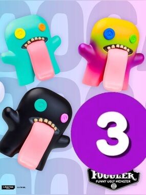 BUNDLE x 3 FUGGLER Oogah Boogah Monster Figure - Multicolor Tongue Toy